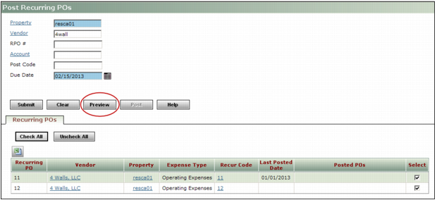 Posting Recurring Purchase Orders