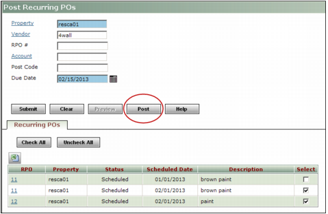 Posting Recurring Purchase Orders