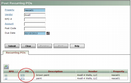Posting Recurring Purchase Orders